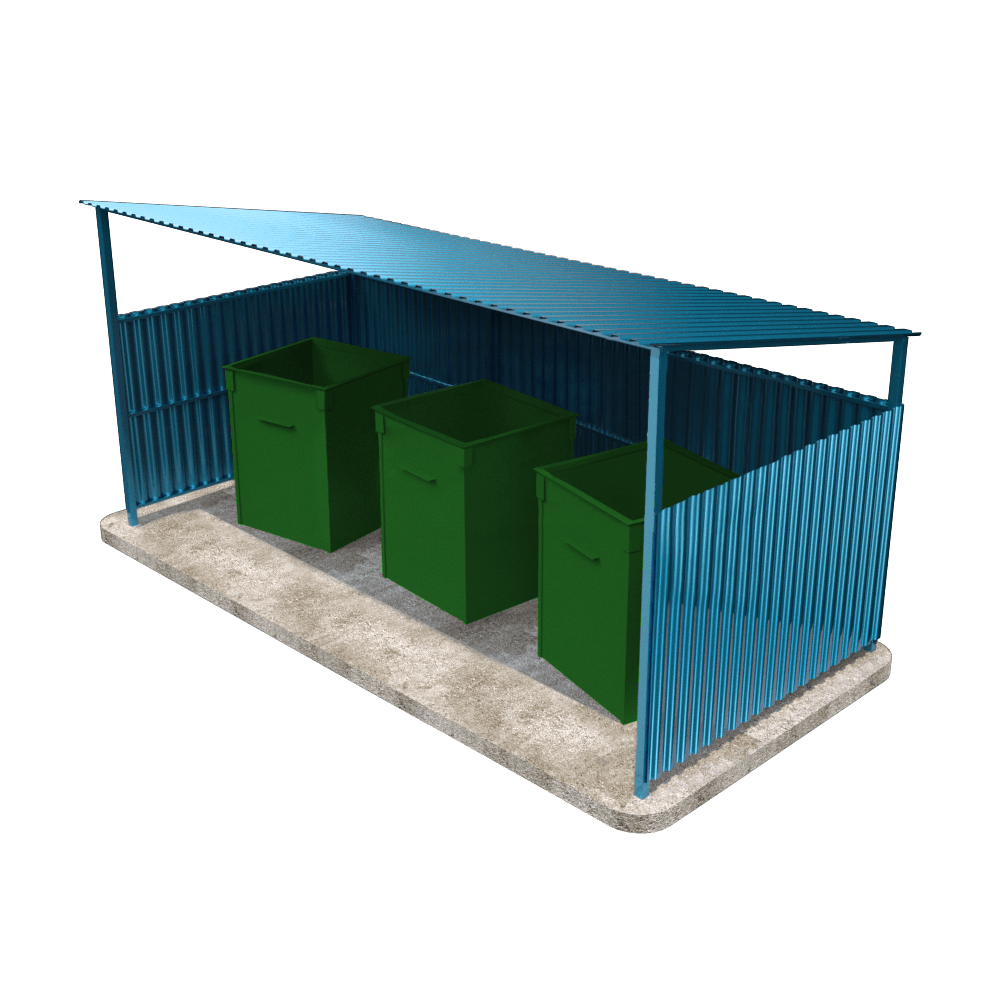 Контейнерная площадка с крышей под контейнеры 0.75 м³ (на 3 контейнера)