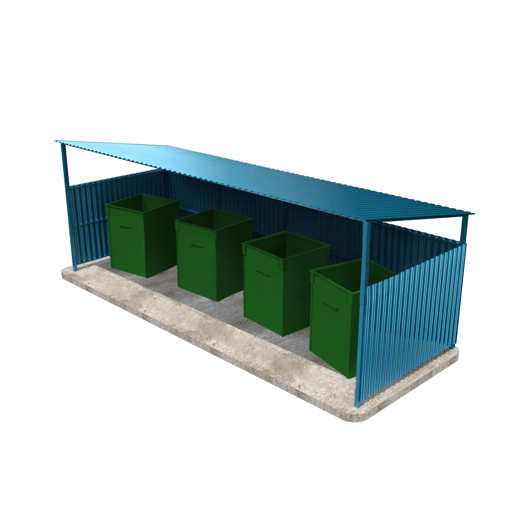 Контейнерная площадка с крышей под контейнеры 0.75 м³ (на 4 контейнера)