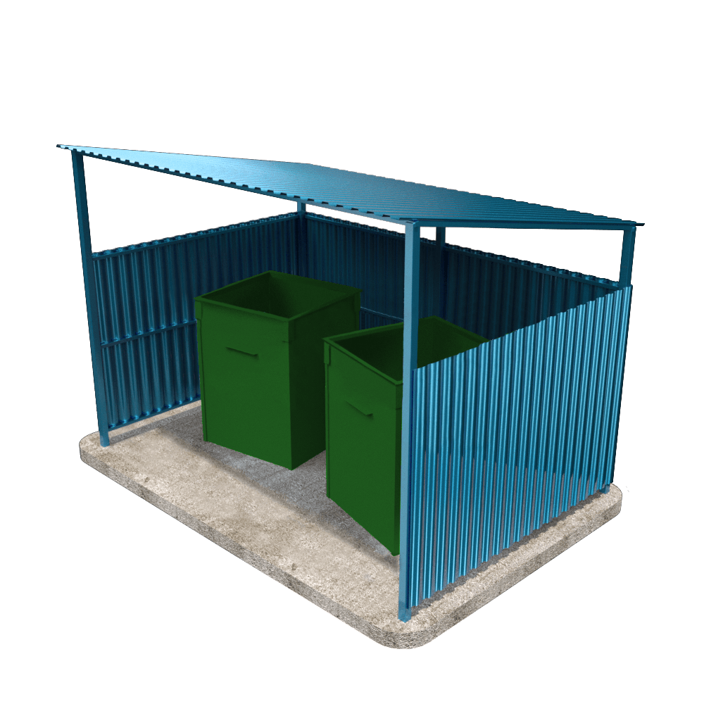 Контейнерная площадка с крышей под контейнеры 0.75 м³ (на 2 контейнера)