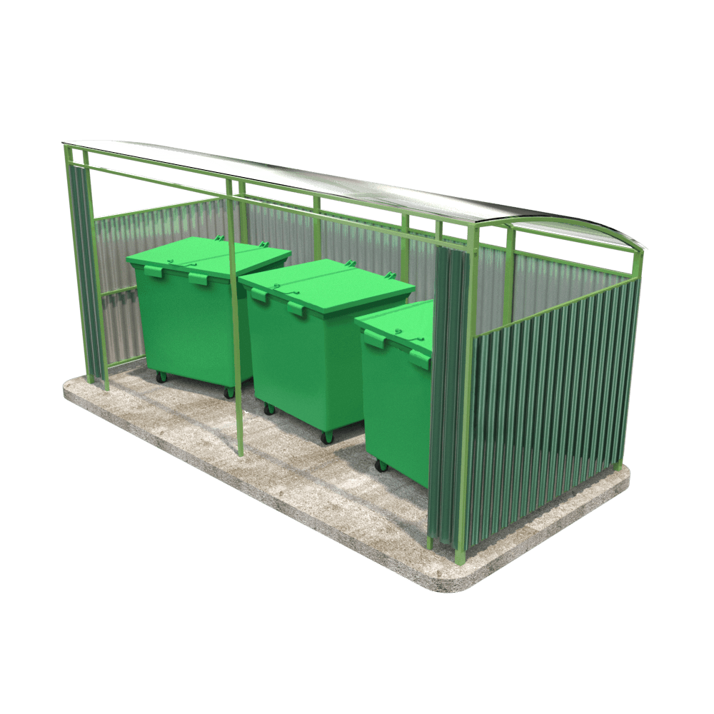 Контейнерная площадка с крышей под контейнеры 1.1 м³ (на 3 контейнера)